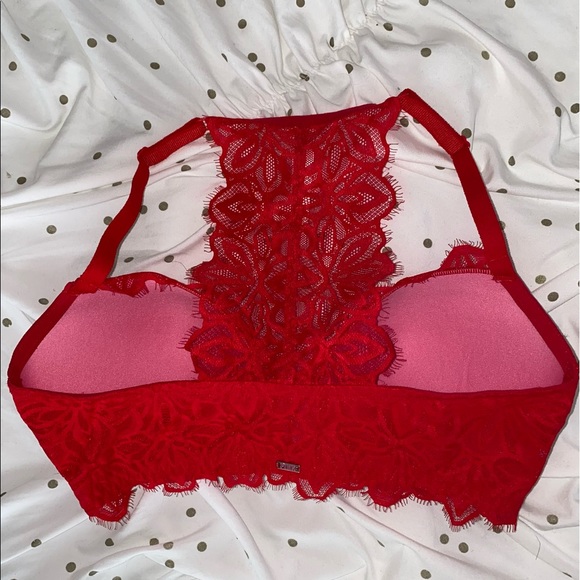 PINK Victoria Secret Red Lace Wireless Bralette - Picture 2 of 4